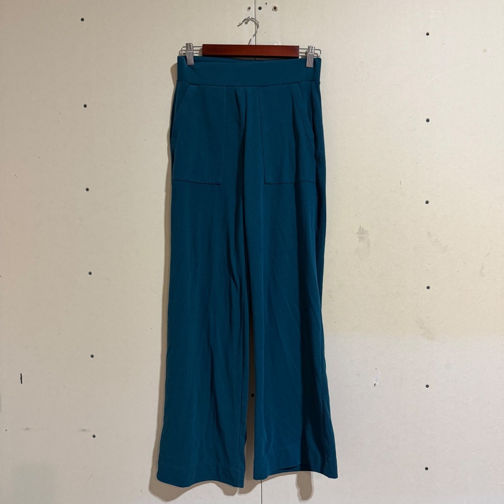 Cabi Teal Green Wide Leg Knit Pants High Rise Stretch Pockets Cozy XS